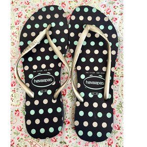 Havaianas Flip Flops new Blue Polka Dots with Silver Straps 11 / 12